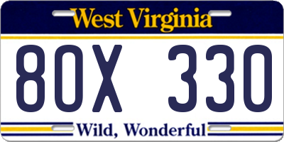WV license plate 8OX330