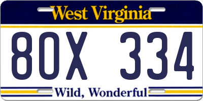 WV license plate 8OX334