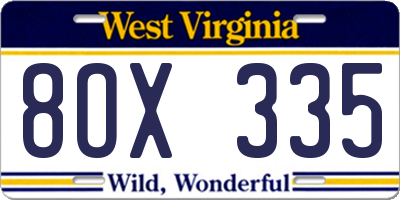 WV license plate 8OX335