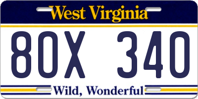 WV license plate 8OX340