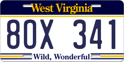 WV license plate 8OX341