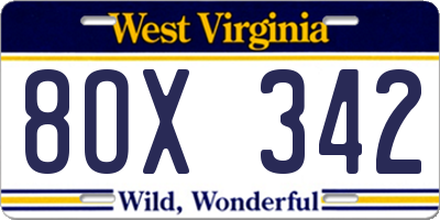 WV license plate 8OX342