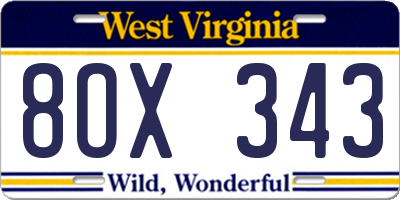 WV license plate 8OX343