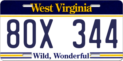 WV license plate 8OX344