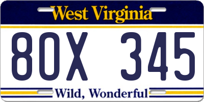 WV license plate 8OX345