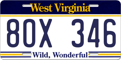 WV license plate 8OX346