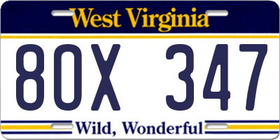 WV license plate 8OX347