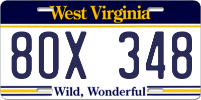 WV license plate 8OX348