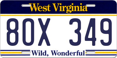 WV license plate 8OX349