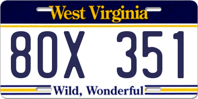 WV license plate 8OX351