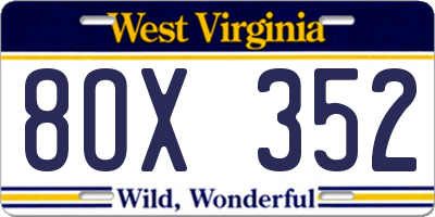 WV license plate 8OX352