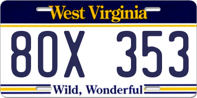 WV license plate 8OX353