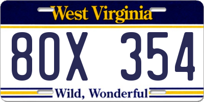 WV license plate 8OX354