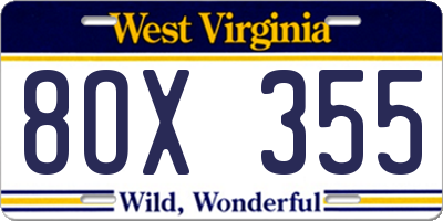 WV license plate 8OX355