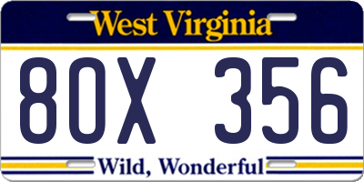 WV license plate 8OX356