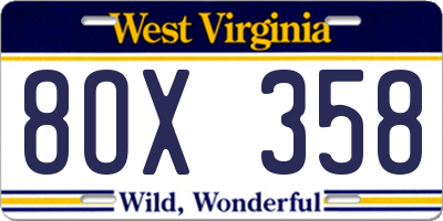 WV license plate 8OX358