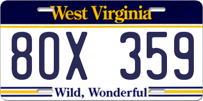 WV license plate 8OX359