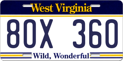 WV license plate 8OX360