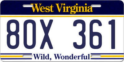 WV license plate 8OX361