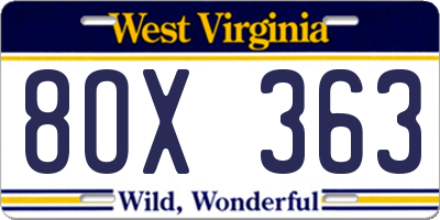 WV license plate 8OX363