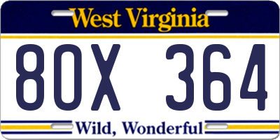 WV license plate 8OX364