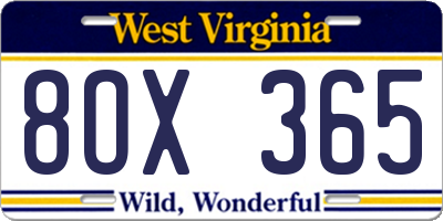 WV license plate 8OX365