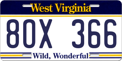 WV license plate 8OX366