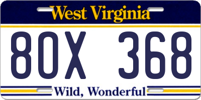 WV license plate 8OX368