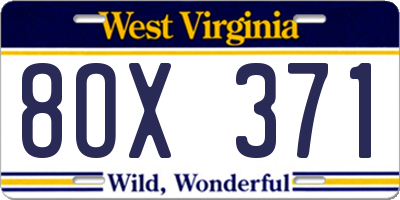 WV license plate 8OX371