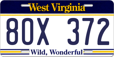 WV license plate 8OX372