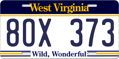 WV license plate 8OX373