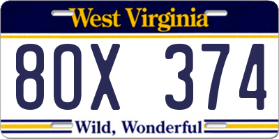 WV license plate 8OX374