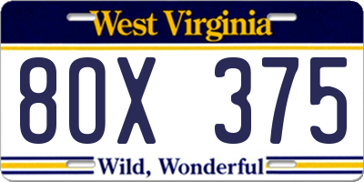 WV license plate 8OX375