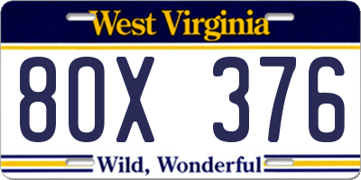 WV license plate 8OX376