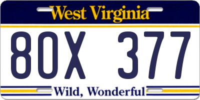 WV license plate 8OX377