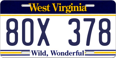 WV license plate 8OX378