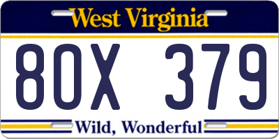 WV license plate 8OX379