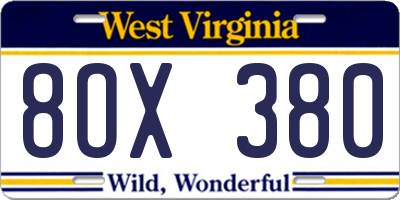 WV license plate 8OX380
