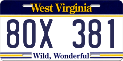 WV license plate 8OX381