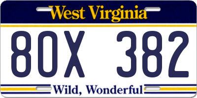 WV license plate 8OX382