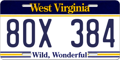 WV license plate 8OX384
