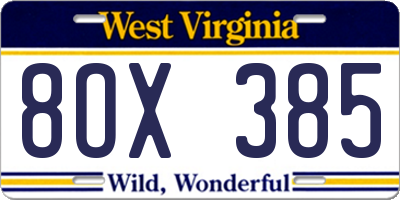WV license plate 8OX385