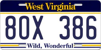 WV license plate 8OX386