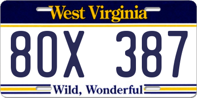 WV license plate 8OX387