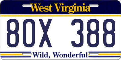 WV license plate 8OX388