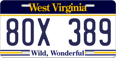 WV license plate 8OX389