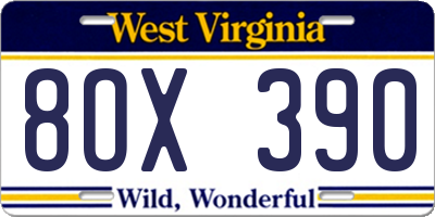 WV license plate 8OX390