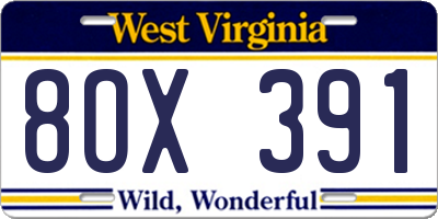 WV license plate 8OX391