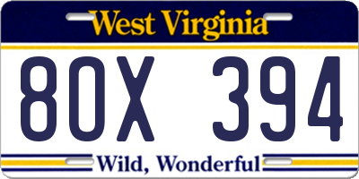 WV license plate 8OX394