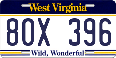 WV license plate 8OX396